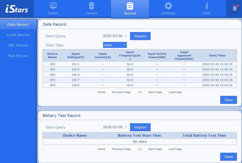 ثبت داده های توسط کارت snmp برای رویدادهای یو پی اس